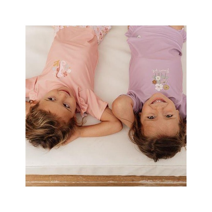 Swim T-shirt short sleeves ruffles - Seahorse Pink Swim T-shirt short sleeves ruffles - Seahorse Pink