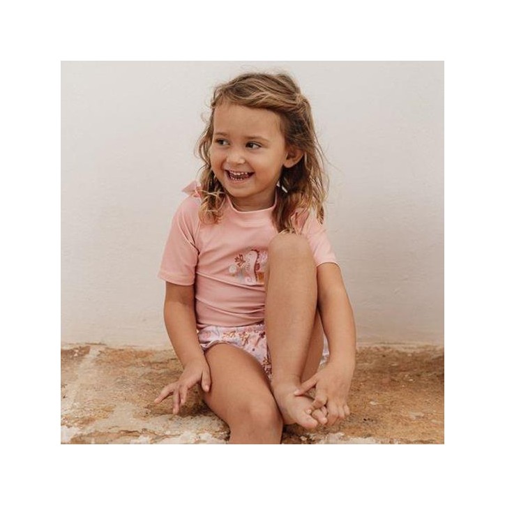 Swim T-shirt short sleeves ruffles - Seahorse Pink Swim T-shirt short sleeves ruffles - Seahorse Pink